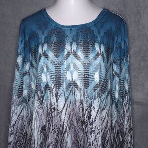 French Blue Womens Top 3X Long Sleeve Pullover Embellished Abstract Print